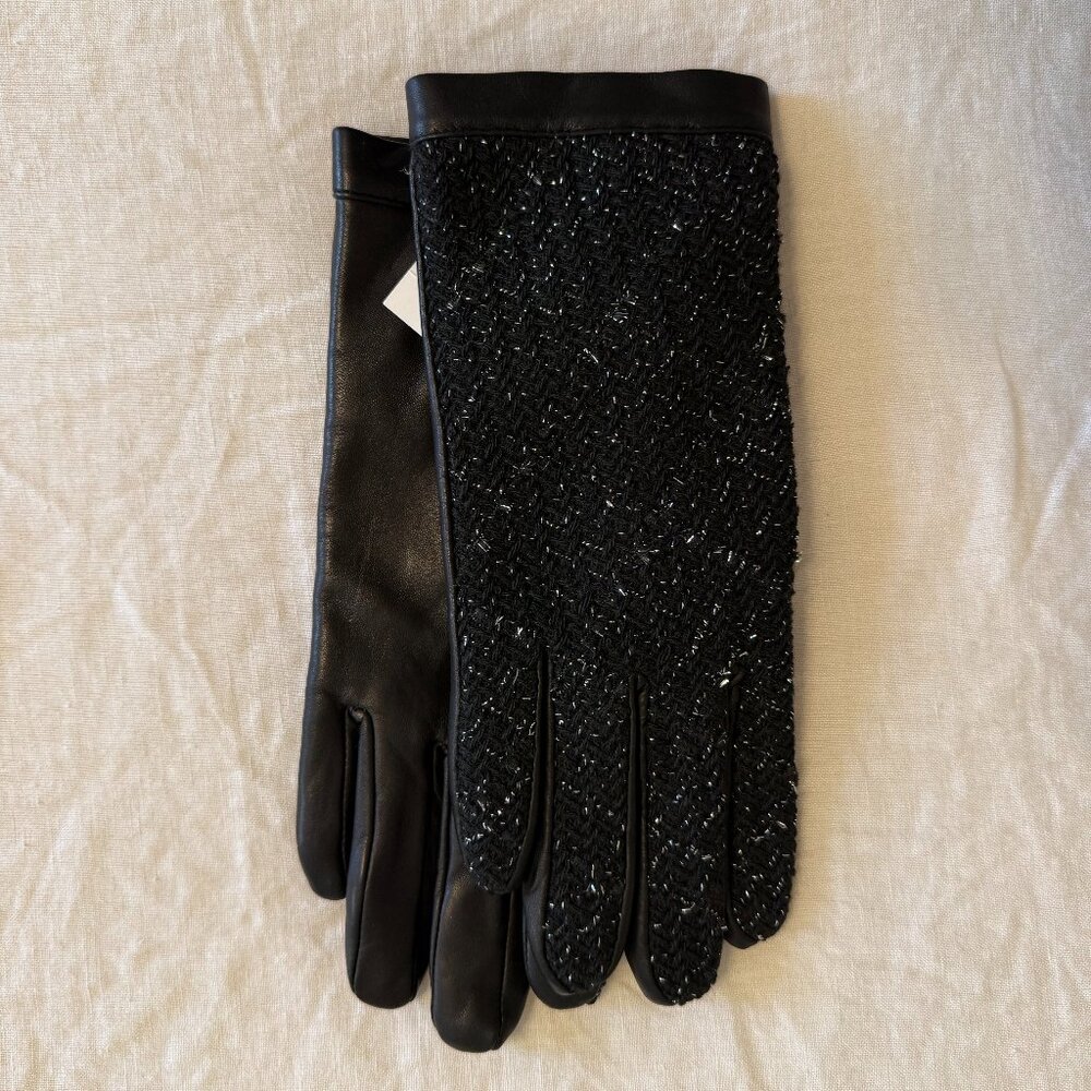 NWT: Talbots Leather and Tweed lined gloves in black (size medium)